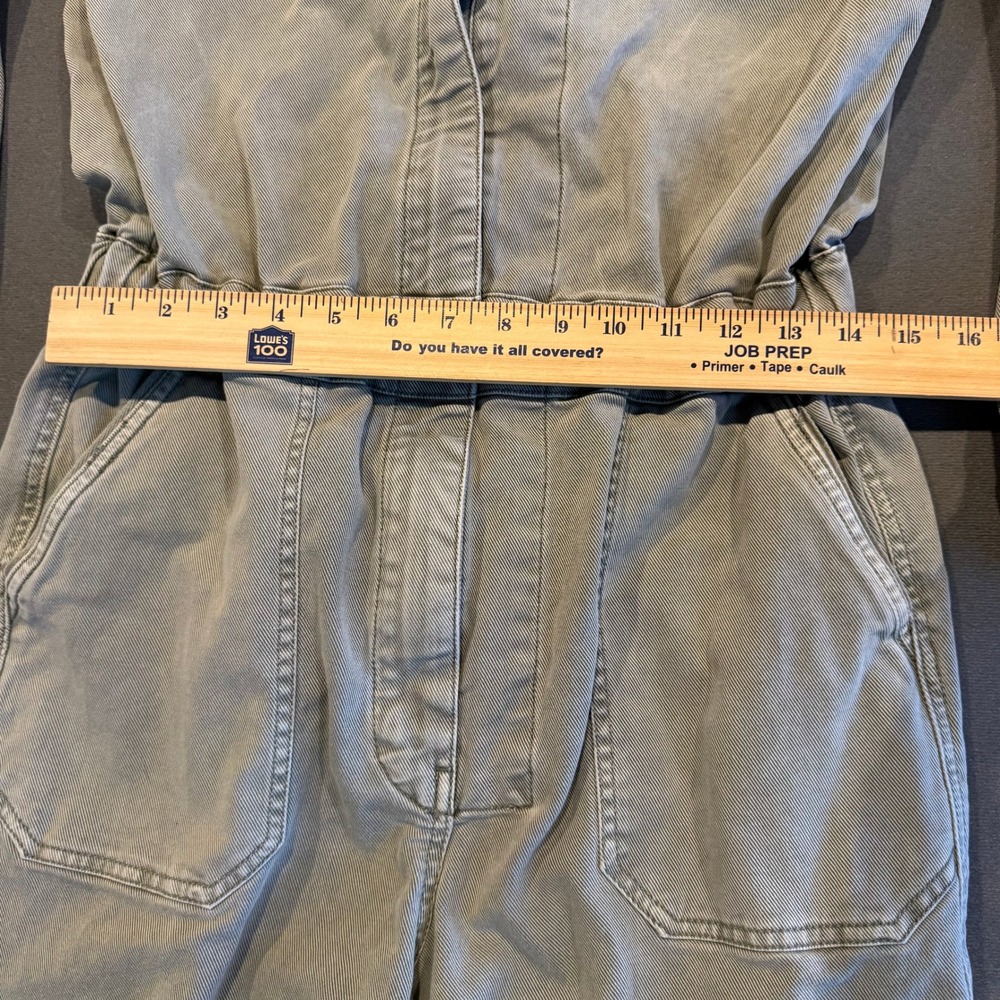 Faherty Women's Utility Jumpsuit M Sage Green Khaki Cinch Waist Long Sleeve - Picture 6 of 16